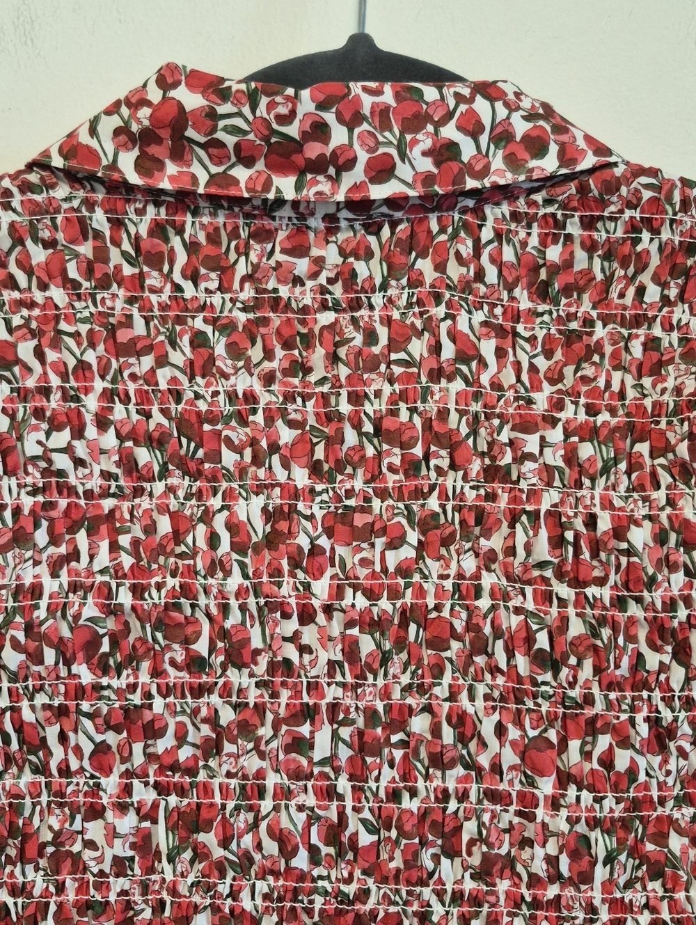 J. Crew Liberty Fabric Smocked Button-up Top Red Floral Sz XS Cottagecore Preppy - Picture 10 of 12
